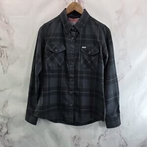 Dixxon Flannel Shirt Womens Small Black Plaid Button Up The 45 Long Sleeve Poly